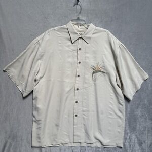 Bamboo Cay Shirt Mens XL White Embroidered Bird Paradise Hawaiian Camp Button Up